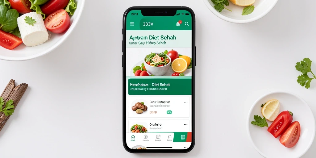 Tampilan antarmuka aplikasi Diet Sehat 333V yang menarik dan informatif.