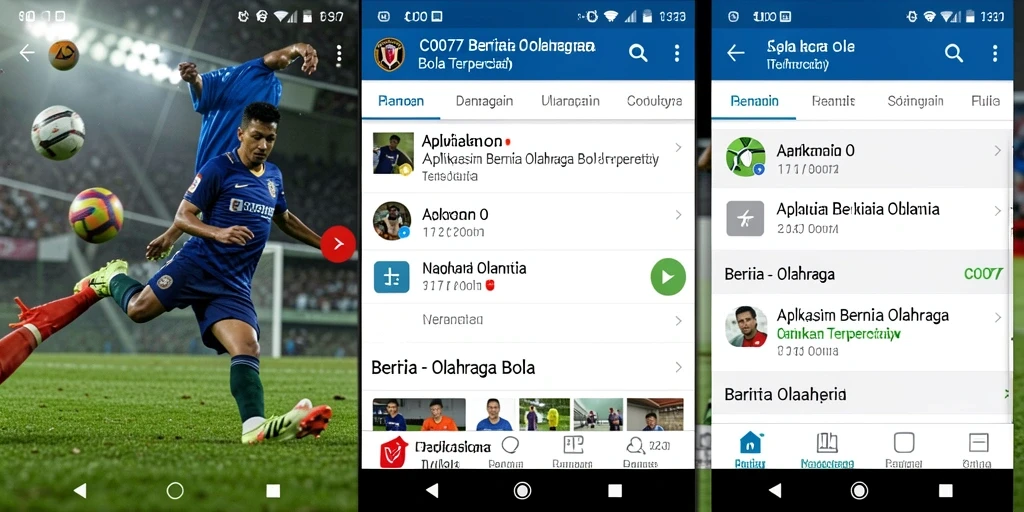 Tampilan antarmuka aplikasi C0077 untuk berita olahraga bola.