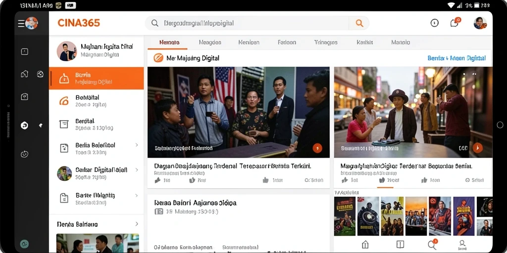 Tampilan antarmuka CINA365 yang modern dan intuitif untuk berita digital.